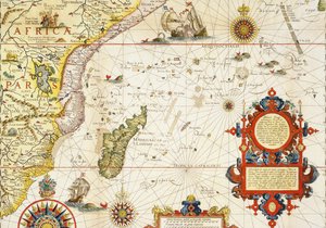 Mapa Afryki Wschodniej i Madagaskaru, 1596 (ręcznie kolorowane grawerowanie)